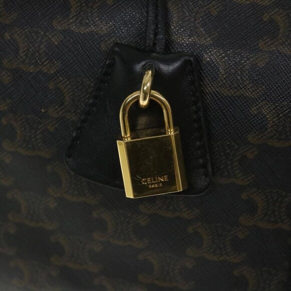 CELINE Triomphe Canvas Boston Bag PVC Leather 2way Black Auth hk880V - Picture 10 of 16